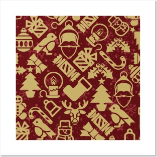 Holiday Patterns with Santa, Reindeer, Christmas Tree. Christmas Pattern Posters and Art